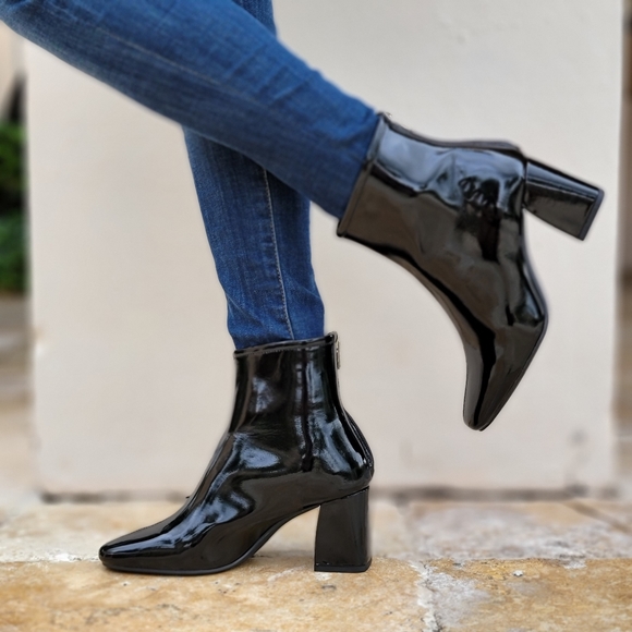Women's Black PAT Ankle Square Toe Booties - Picture 1 of 7